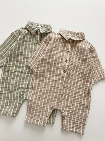 [At Noon Original Design] Baby Gauze Cotton Stripe Shirt Jumpsuit (3m - 3y) - 2 Colors kids outfit
