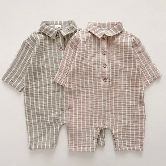 [At Noon Original Design] Baby Gauze Cotton Stripe Shirt Jumpsuit (3m - 3y) - 2 Colors kids outfit