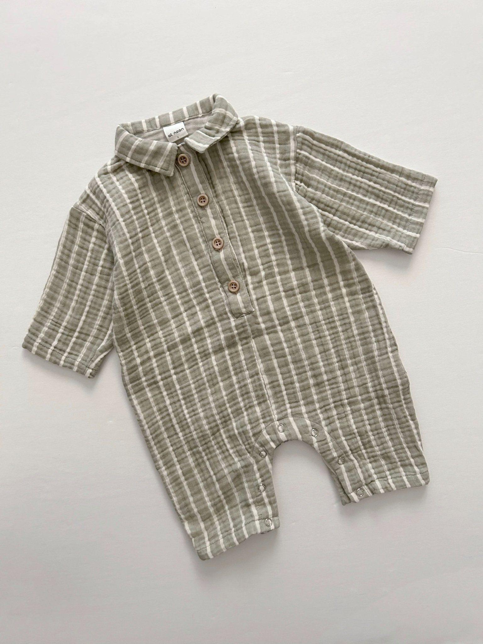 [At Noon Original Design] Baby Gauze Cotton Stripe Shirt Jumpsuit (3m - 3y) - 2 Colors kids outfit