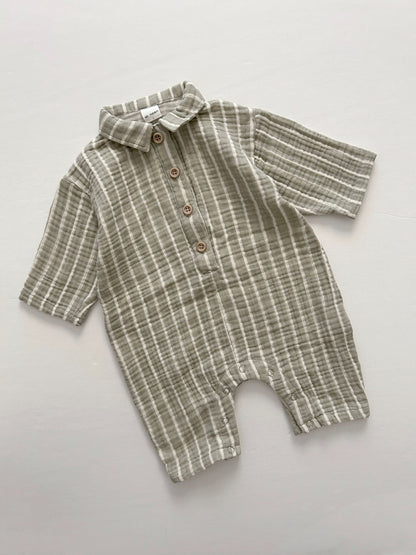 [At Noon Original Design] Baby Gauze Cotton Stripe Shirt Jumpsuit (3m - 3y) - 2 Colors kids outfit