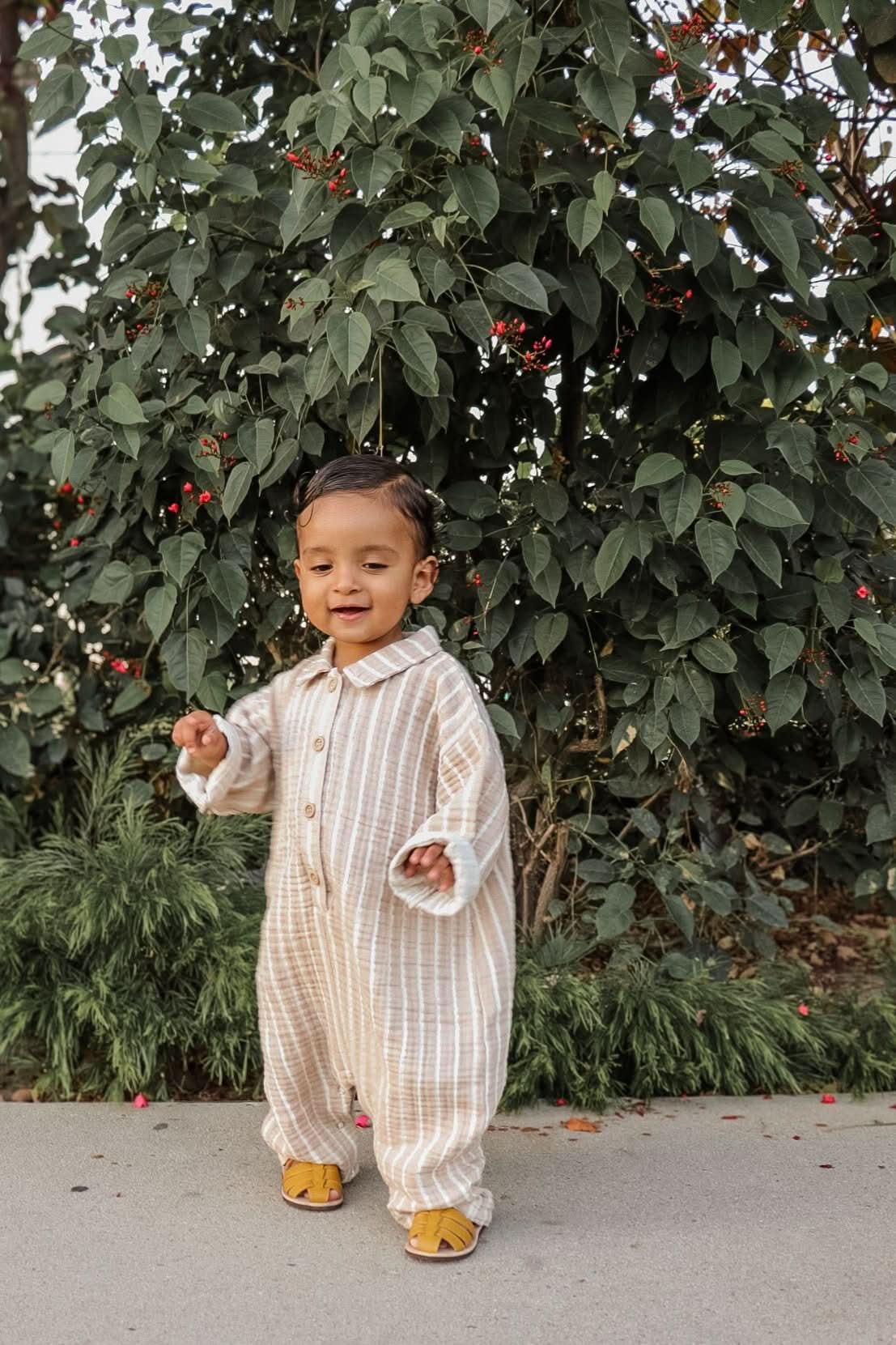 [At Noon Original Design] Baby Gauze Cotton Stripe Shirt Jumpsuit (3m - 3y) - 2 Colors kids outfit