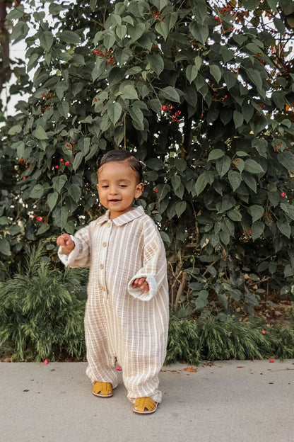 [At Noon Original Design] Baby Gauze Cotton Stripe Shirt Jumpsuit (3m - 3y) - 2 Colors kids outfit