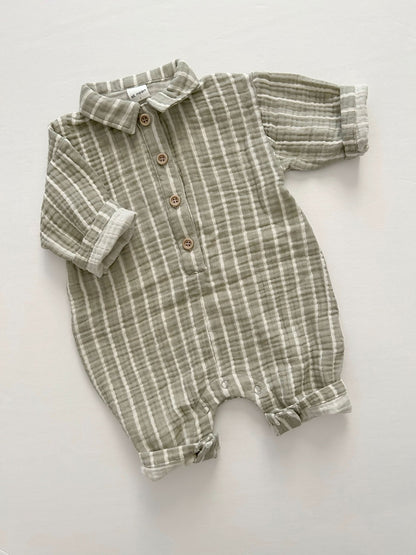 [At Noon Original Design] Baby Gauze Cotton Stripe Shirt Jumpsuit (3m - 3y) - 2 Colors kids outfit