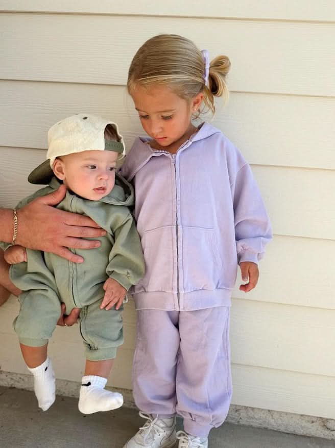 [At Noon Original Design] Baby Pigment Dyed Zip - Up Hoodie Jumpsuit (3m - 3y) - Lilac kids outfit