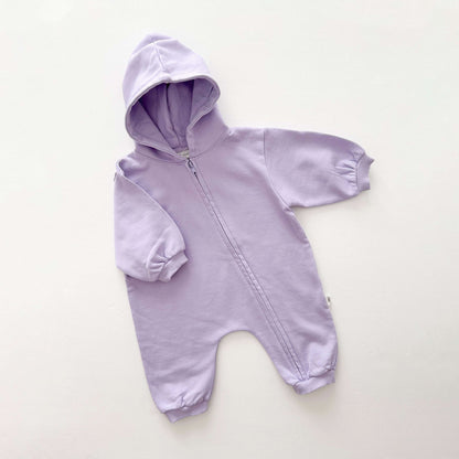 [At Noon Original Design] Baby Pigment Dyed Zip - Up Hoodie Jumpsuit (3m - 3y) - Lilac kids outfit