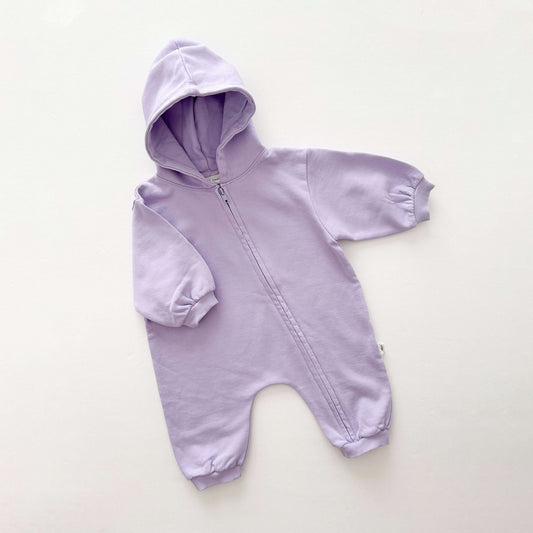[At Noon Original Design] Baby Pigment Dyed Zip - Up Hoodie Jumpsuit (3m - 3y) - Lilac kids outfit