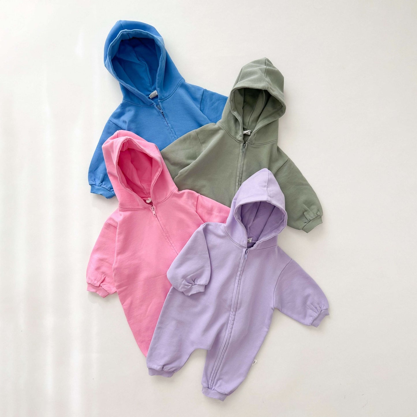 [At Noon Original Design] Baby Pigment Dyed Zip - Up Hoodie Jumpsuit (3m - 3y) - Lilac kids outfit