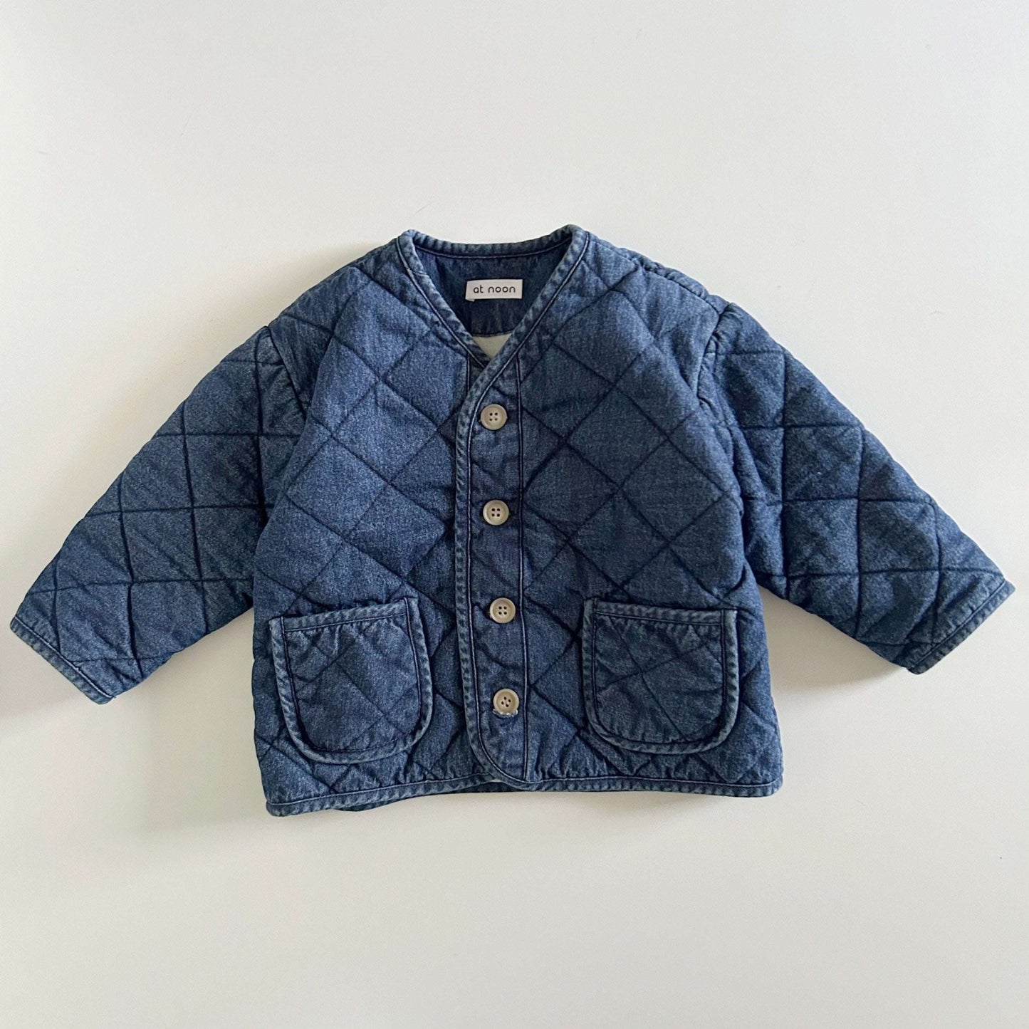 [At Noon Original Design] Baby Toddler Washed Denim Quilted Jacket (6m - 6y) kids outfit