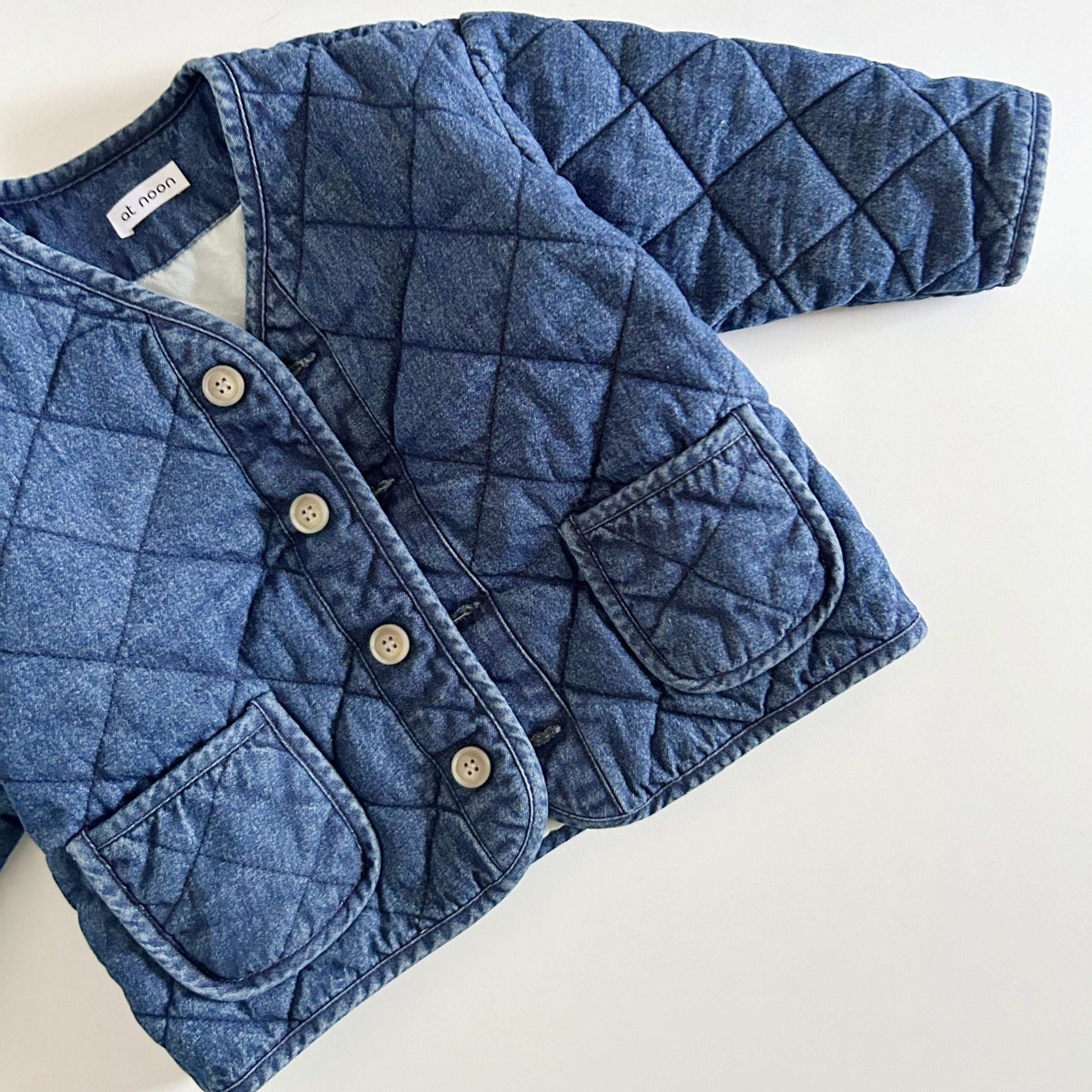 [At Noon Original Design] Baby Toddler Washed Denim Quilted Jacket (6m - 6y) kids outfit
