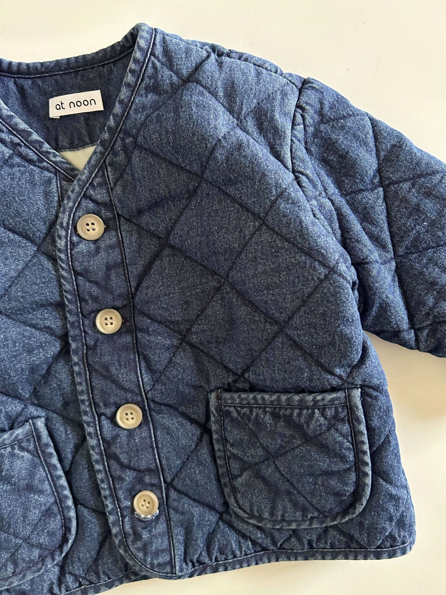 [At Noon Original Design] Baby Toddler Washed Denim Quilted Jacket (6m - 6y) kids outfit