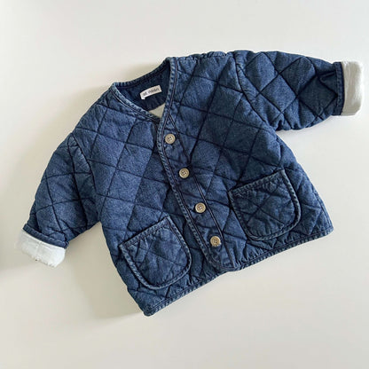 [At Noon Original Design] Baby Toddler Washed Denim Quilted Jacket (6m - 6y) kids outfit