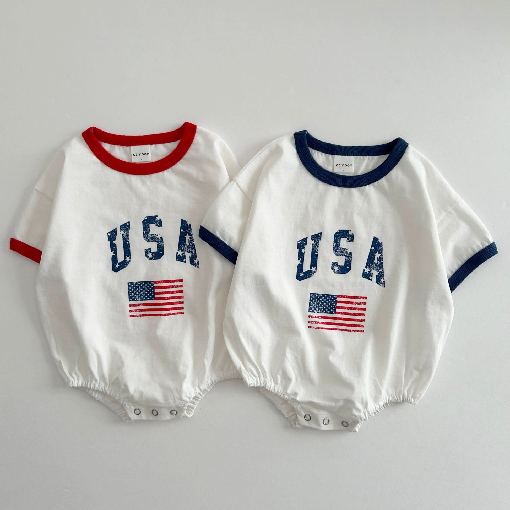 [At Noon Original Design] Baby Vintage Print USA Ringer T-shirt Romper (3 - 18m) - 3 Colors kids outfit