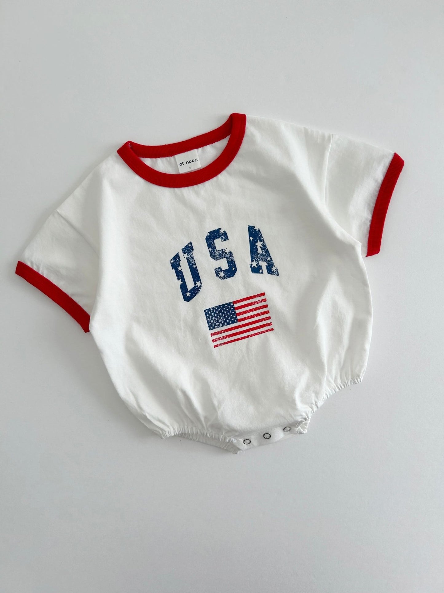 [At Noon Original Design] Baby Vintage Print USA Ringer T-shirt Romper (3 - 18m) - 3 Colors kids outfit