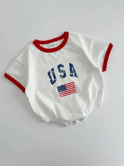 [At Noon Original Design] Baby Vintage Print USA Ringer T-shirt Romper (3 - 18m) - 3 Colors kids outfit