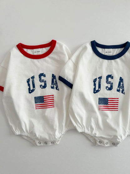 [At Noon Original Design] Baby Vintage Print USA Ringer T-shirt Romper (3 - 18m) - 3 Colors kids outfit