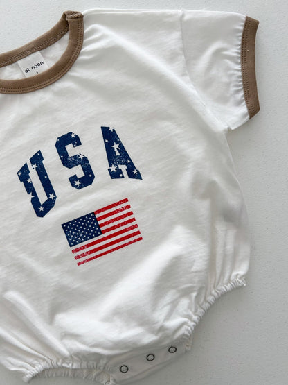 [At Noon Original Design] Baby Vintage Print USA Ringer T-shirt Romper (3 - 18m) - 3 Colors kids outfit