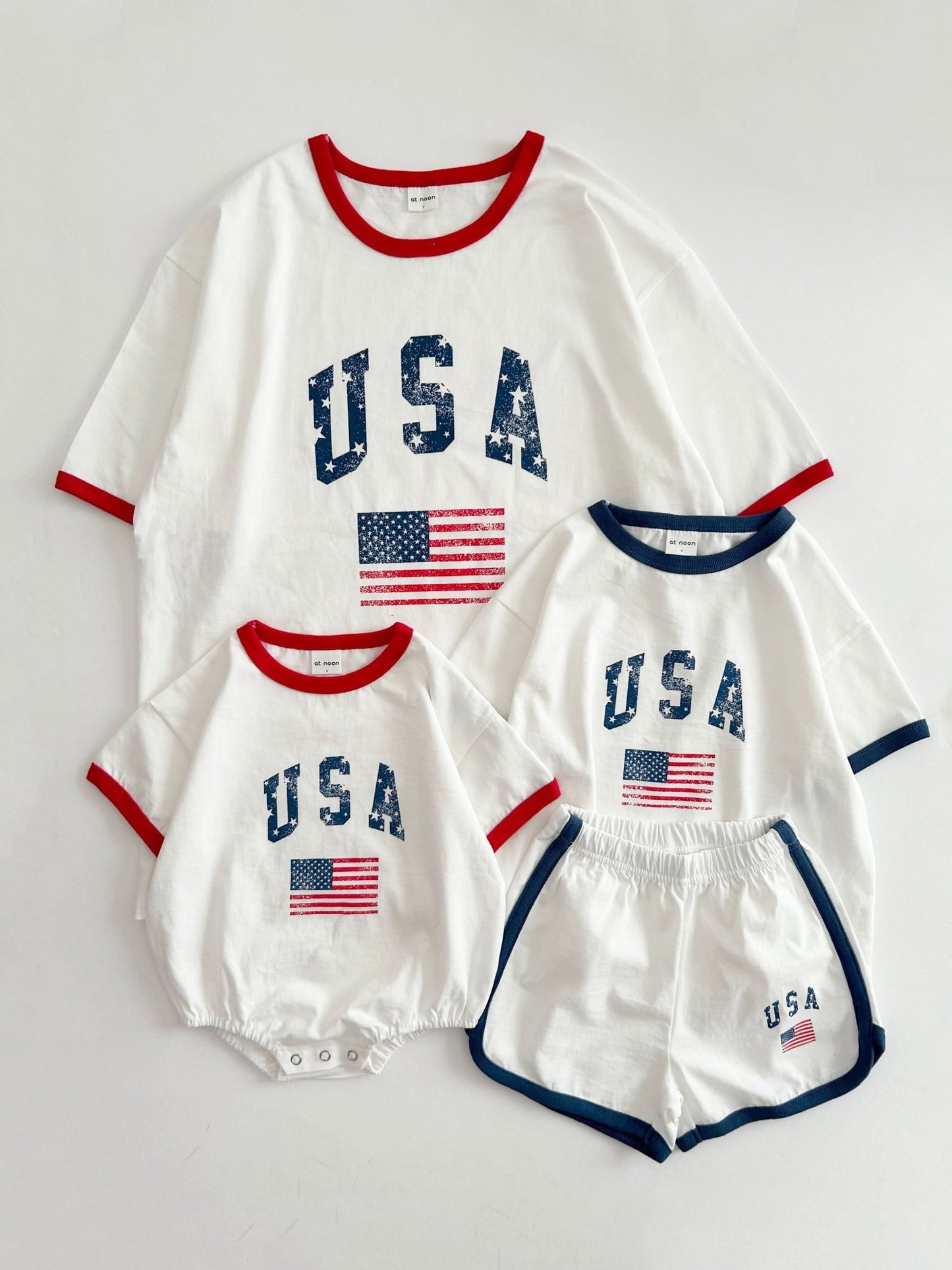 [At Noon Original Design] Baby Vintage Print USA Ringer T-shirt Romper (3 - 18m) - 3 Colors kids outfit
