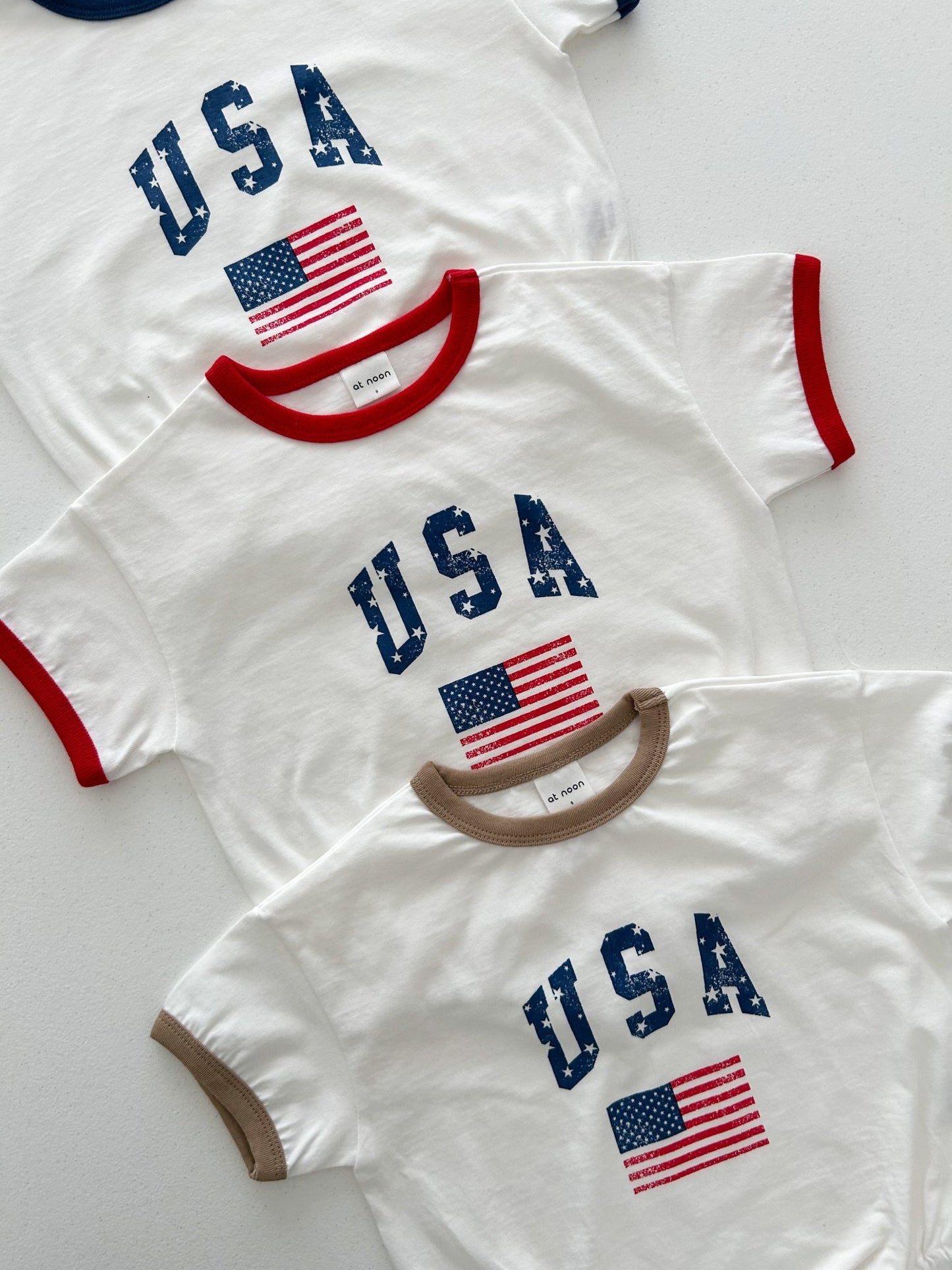 [At Noon Original Design] Baby Vintage Print USA Ringer T-shirt Romper (3 - 18m) - 3 Colors kids outfit