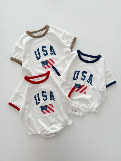 [At Noon Original Design] Baby Vintage Print USA Ringer T-shirt Romper (3 - 18m) - 3 Colors kids outfit