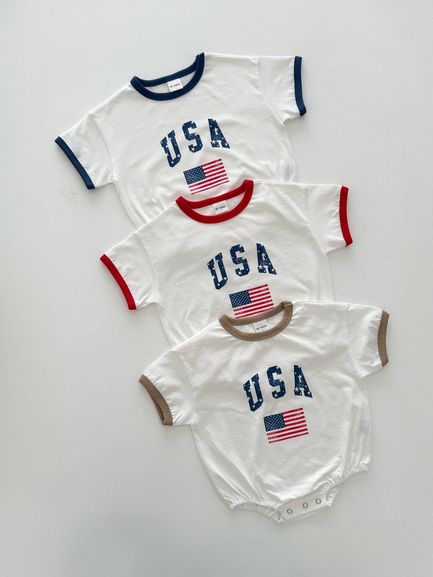 [At Noon Original Design] Baby Vintage Print USA Ringer T-shirt Romper (3 - 18m) - 3 Colors kids outfit