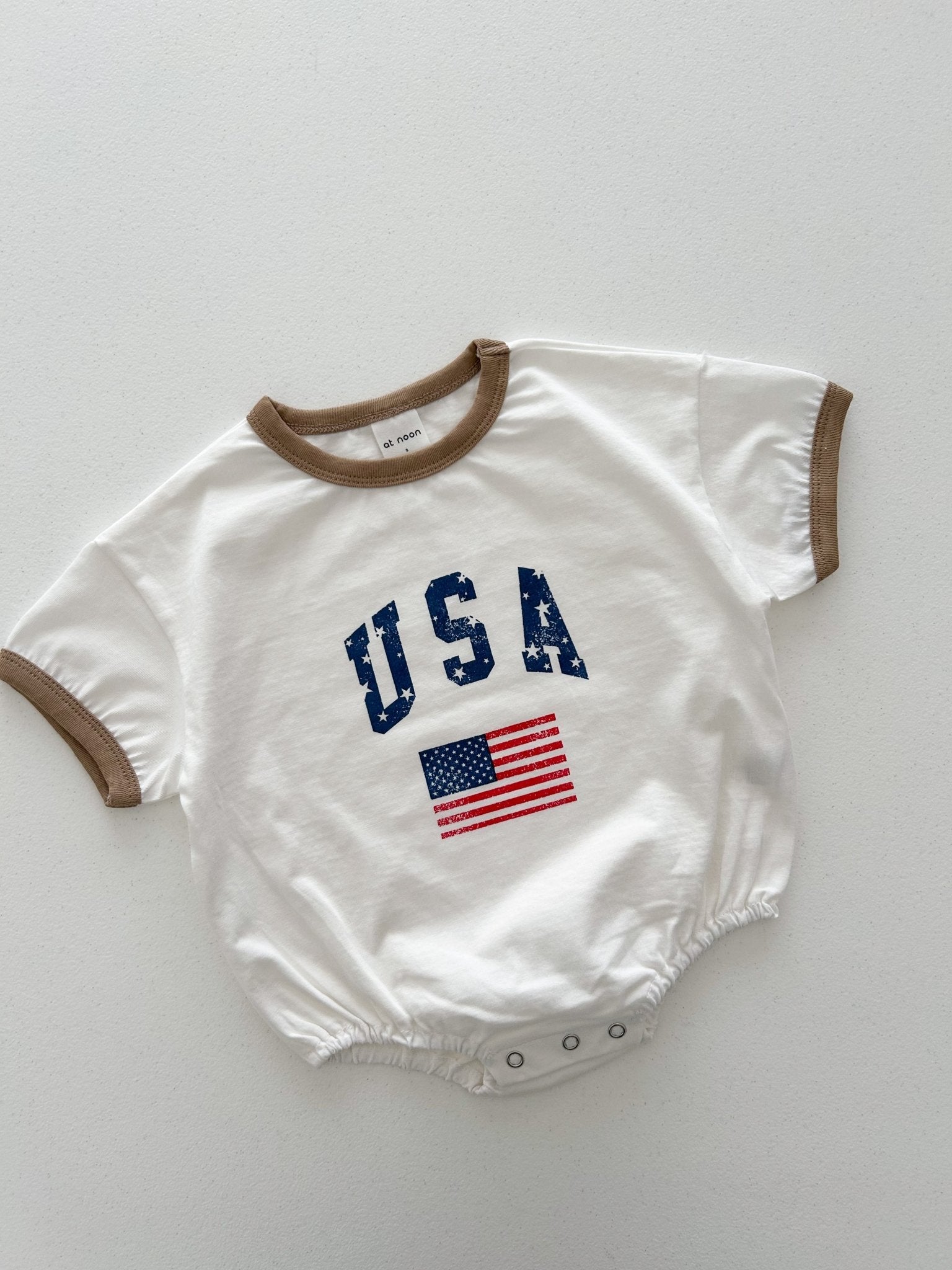 [At Noon Original Design] Baby Vintage Print USA Ringer T-shirt Romper (3 - 18m) - 3 Colors kids outfit