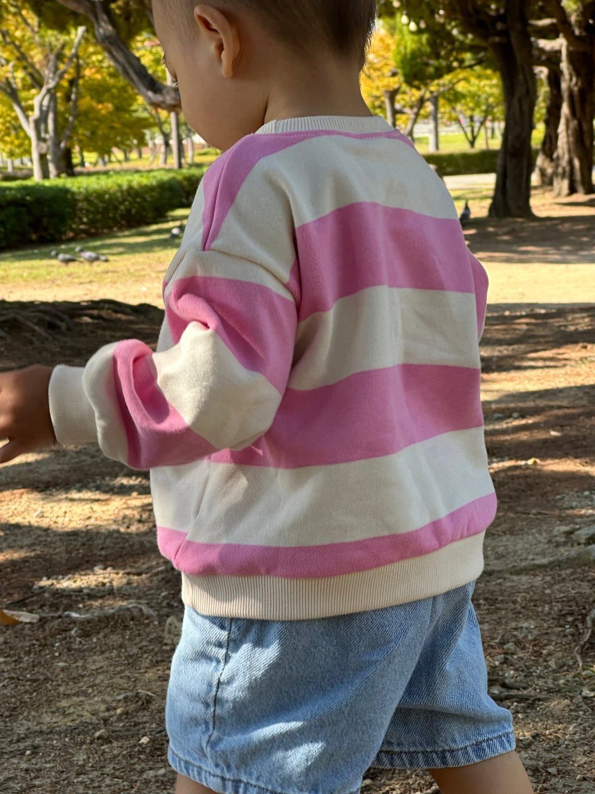 [At Noon Original Design] Kids Bold Stripe Sweatshirt (6m-8y) - Pink kids outfit