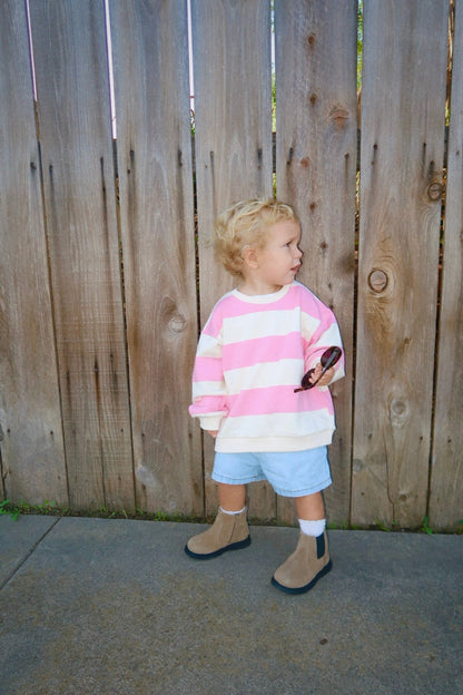 [At Noon Original Design] Kids Bold Stripe Sweatshirt (6m-8y) - Pink kids outfit