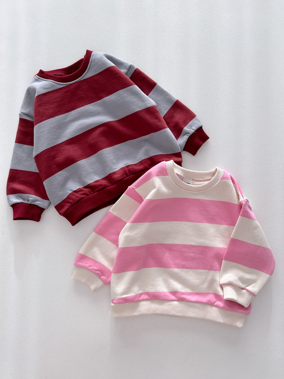 [At Noon Original Design] Kids Bold Stripe Sweatshirt (6m-8y) - Pink kids outfit