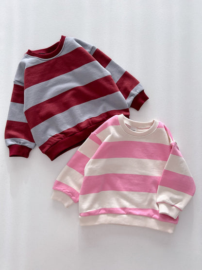 [At Noon Original Design] Kids Bold Stripe Sweatshirt (6m-8y) - Pink kids outfit