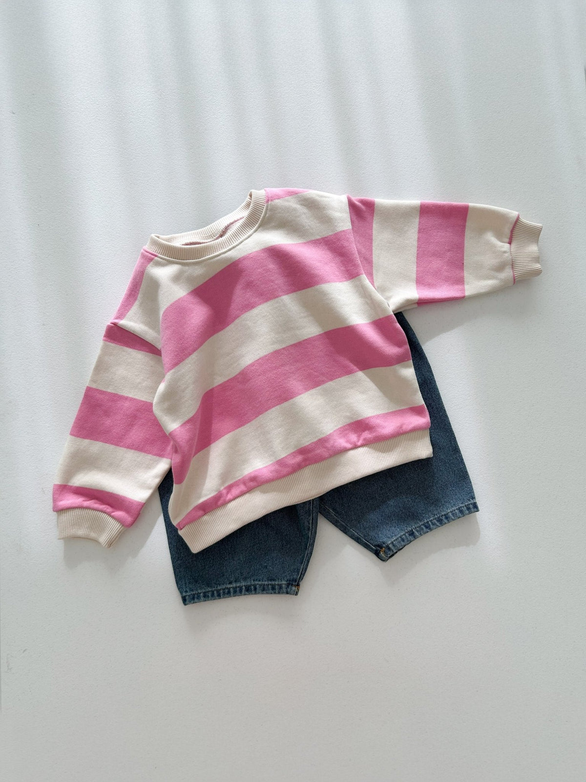 [At Noon Original Design] Kids Bold Stripe Sweatshirt (6m-8y) - Pink kids outfit