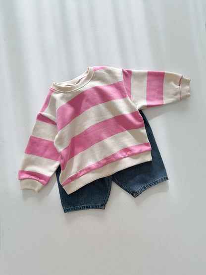 [At Noon Original Design] Kids Bold Stripe Sweatshirt (6m-8y) - Pink kids outfit