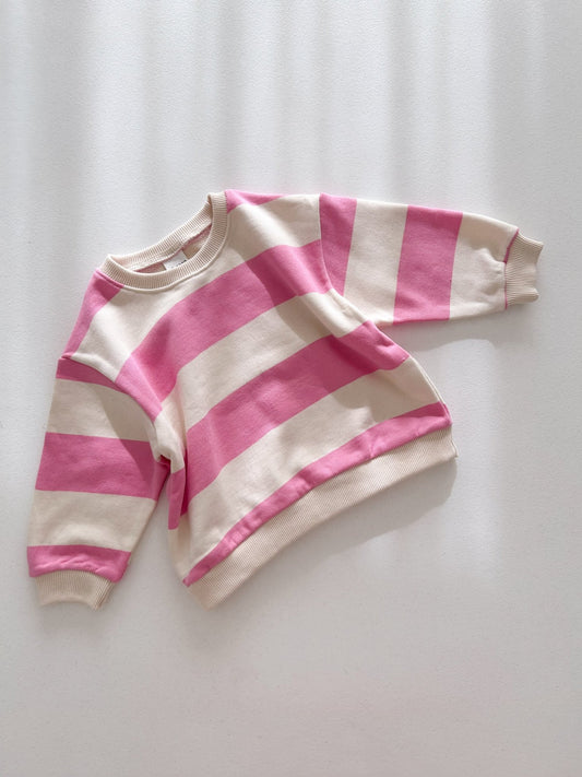 [At Noon Original Design] Kids Bold Stripe Sweatshirt (6m-8y) - Pink kids outfit