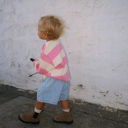 [At Noon Original Design] Kids Bold Stripe Sweatshirt (6m-8y) - Pink kids outfit