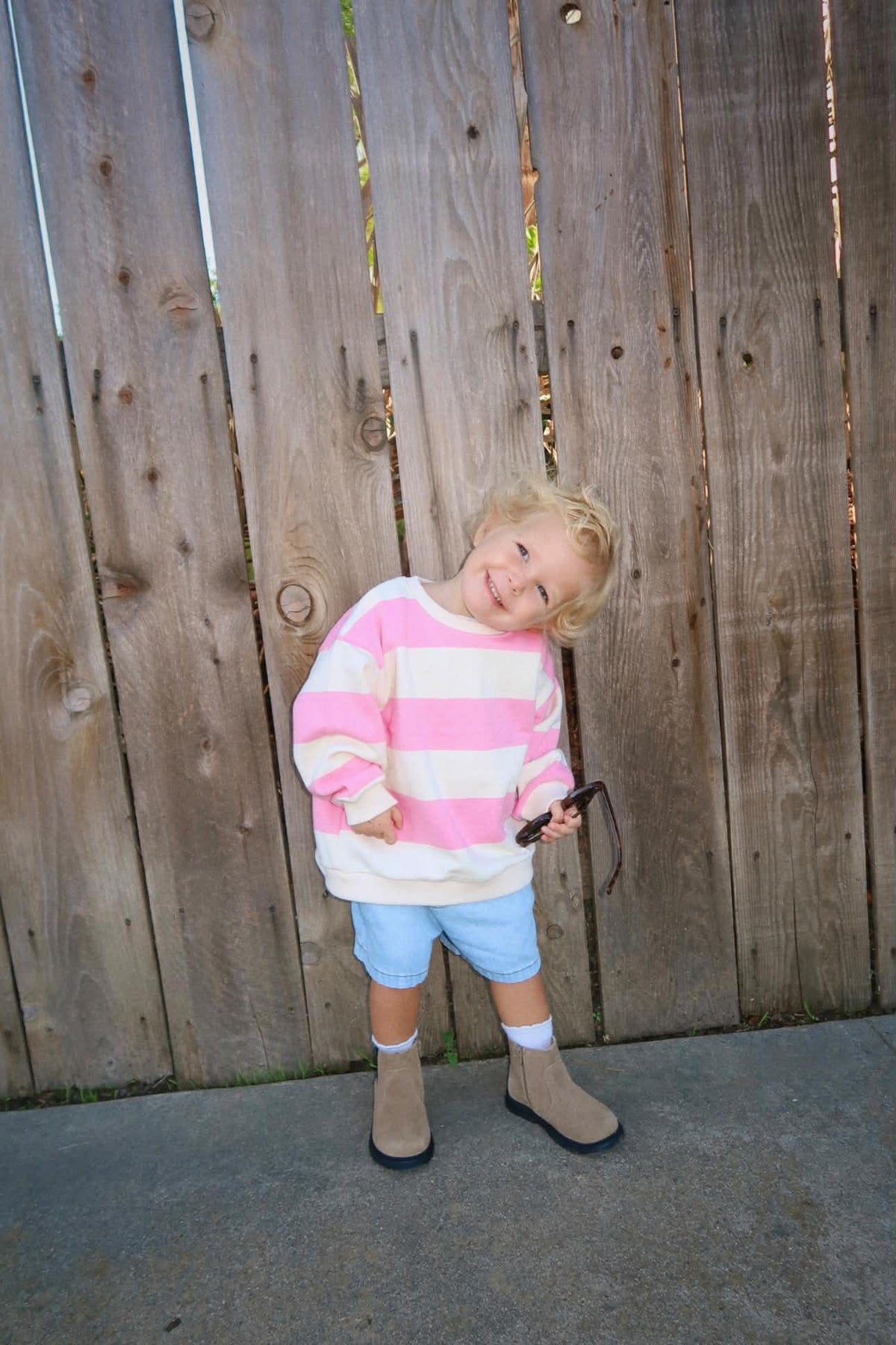 [At Noon Original Design] Kids Bold Stripe Sweatshirt (6m-8y) - Pink kids outfit