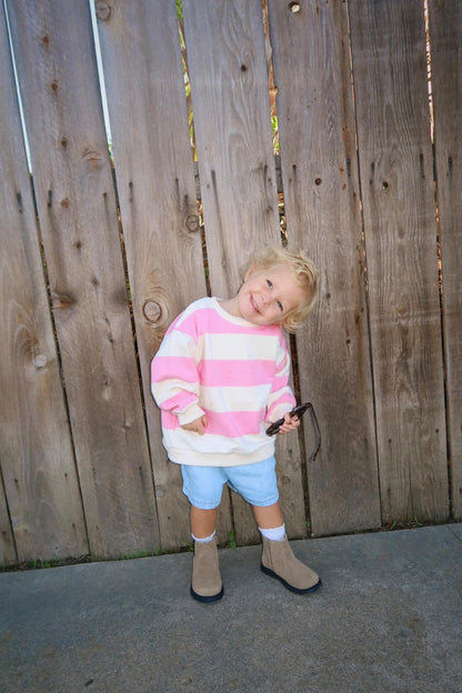 [At Noon Original Design] Kids Bold Stripe Sweatshirt (6m-8y) - Pink kids outfit
