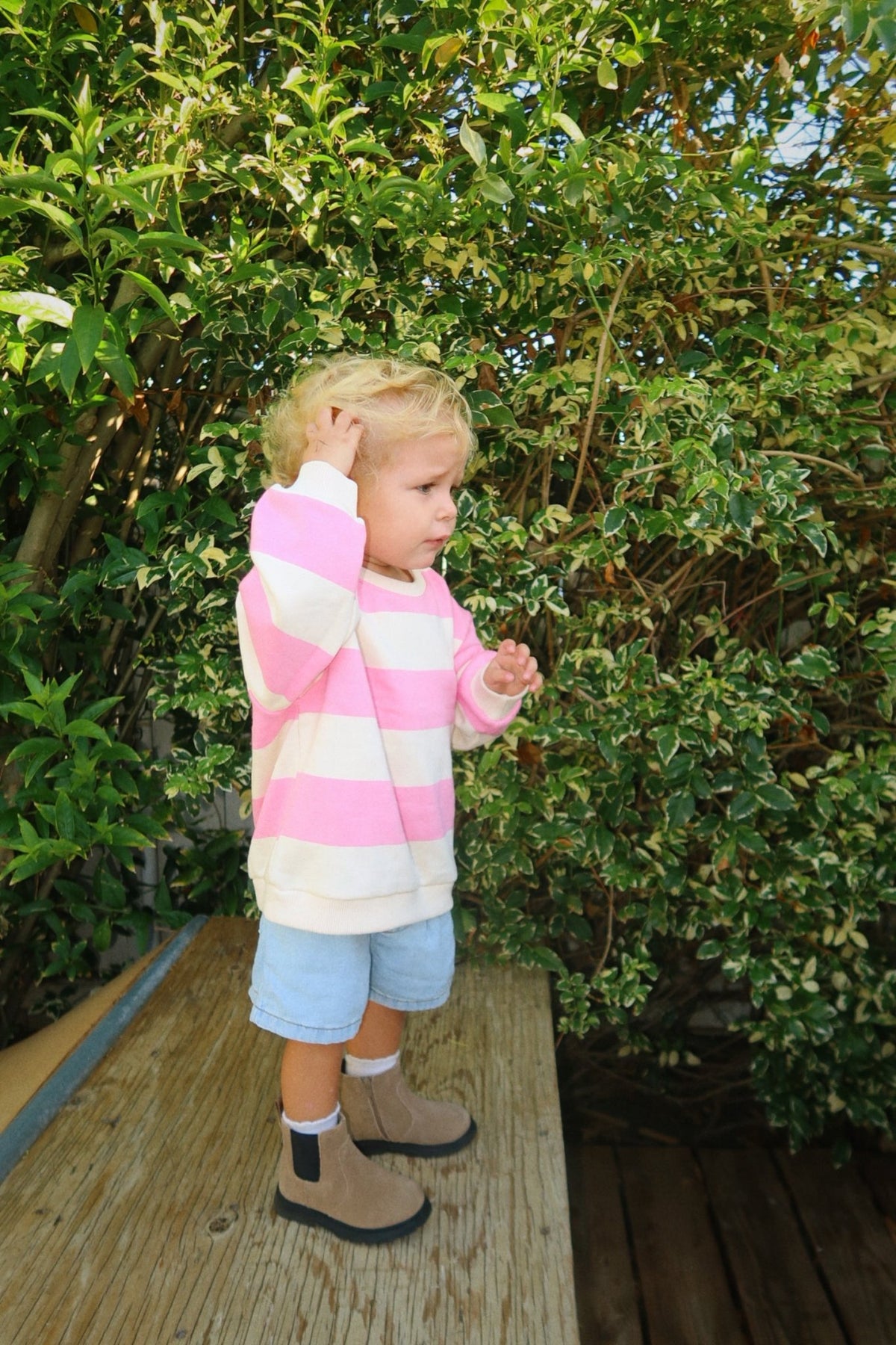 [At Noon Original Design] Kids Bold Stripe Sweatshirt (6m-8y) - Pink kids outfit