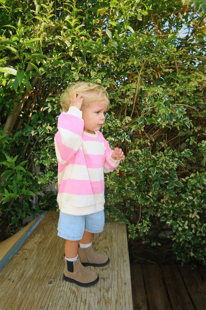 [At Noon Original Design] Kids Bold Stripe Sweatshirt (6m-8y) - Pink kids outfit