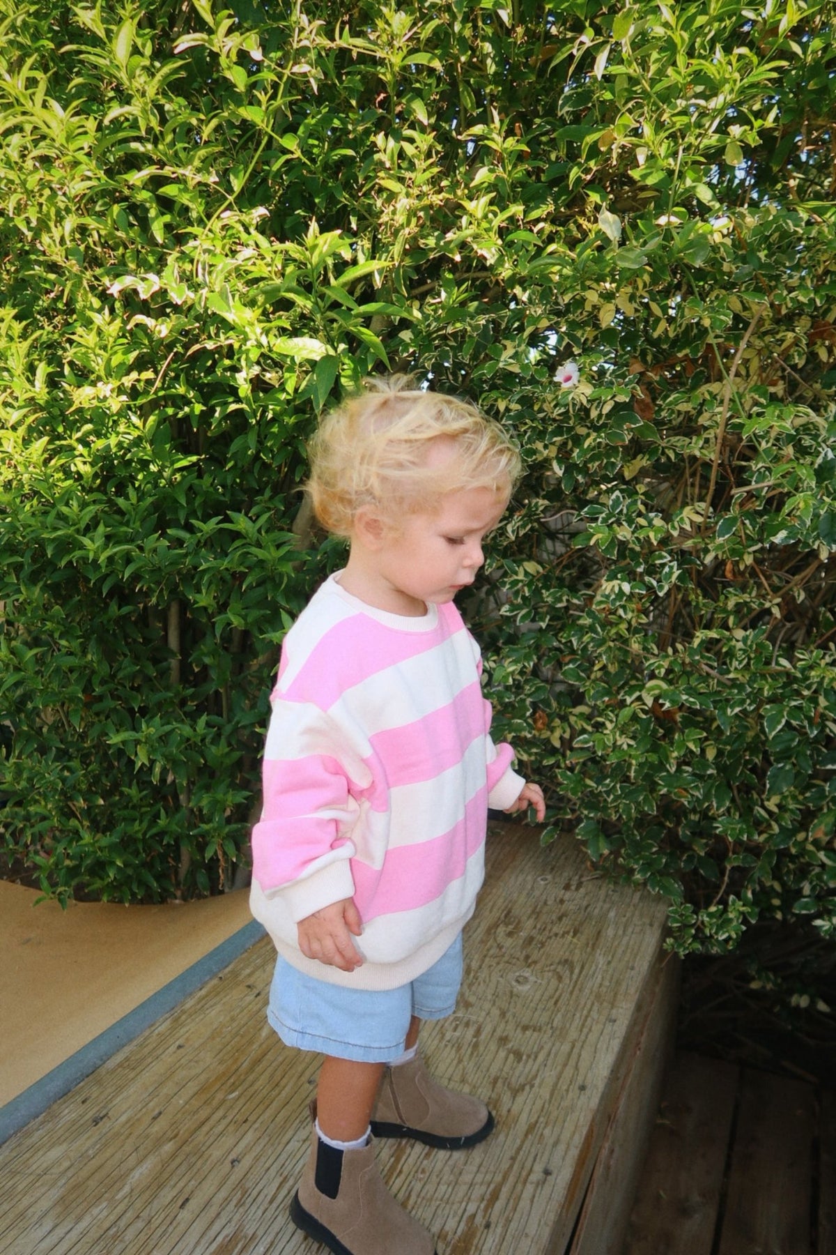 [At Noon Original Design] Kids Bold Stripe Sweatshirt (6m-8y) - Pink kids outfit