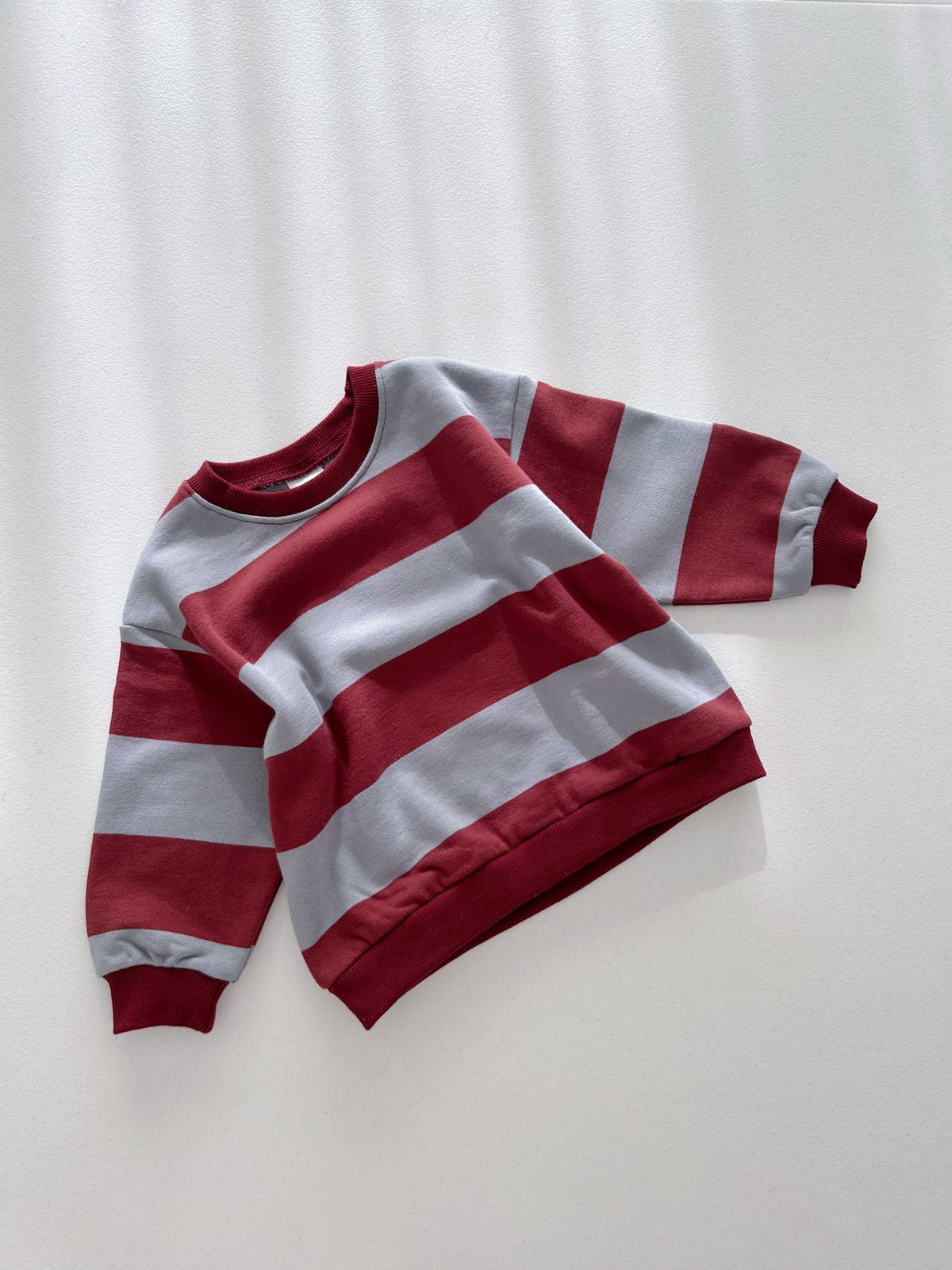 [At Noon Original Design] Kids Bold Stripe Sweatshirt (6m-8y) - Wine kids outfit