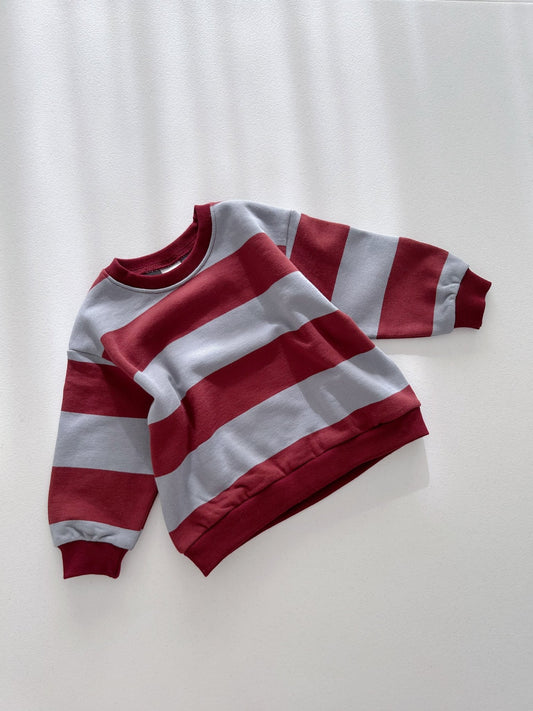 [At Noon Original Design] Kids Bold Stripe Sweatshirt (6m-8y) - Wine kids outfit