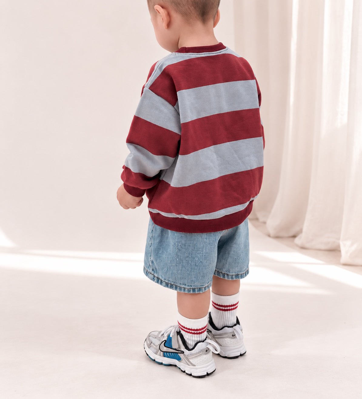 [At Noon Original Design] Kids Bold Stripe Sweatshirt (6m-8y) - Wine kids outfit