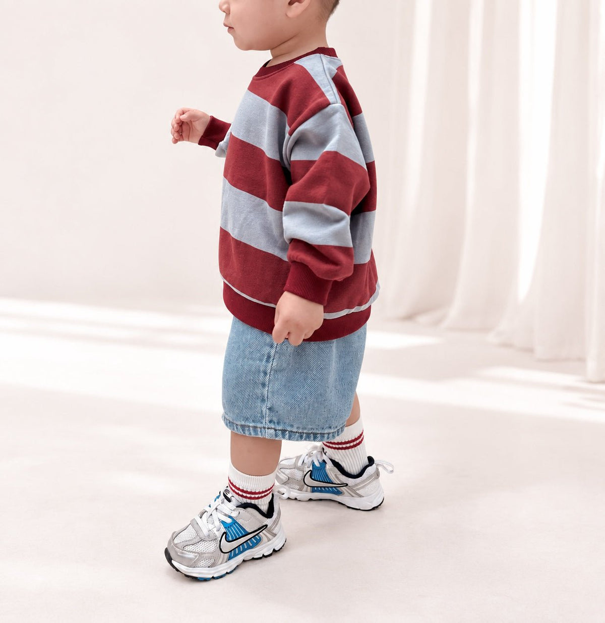 [At Noon Original Design] Kids Bold Stripe Sweatshirt (6m-8y) - Wine kids outfit