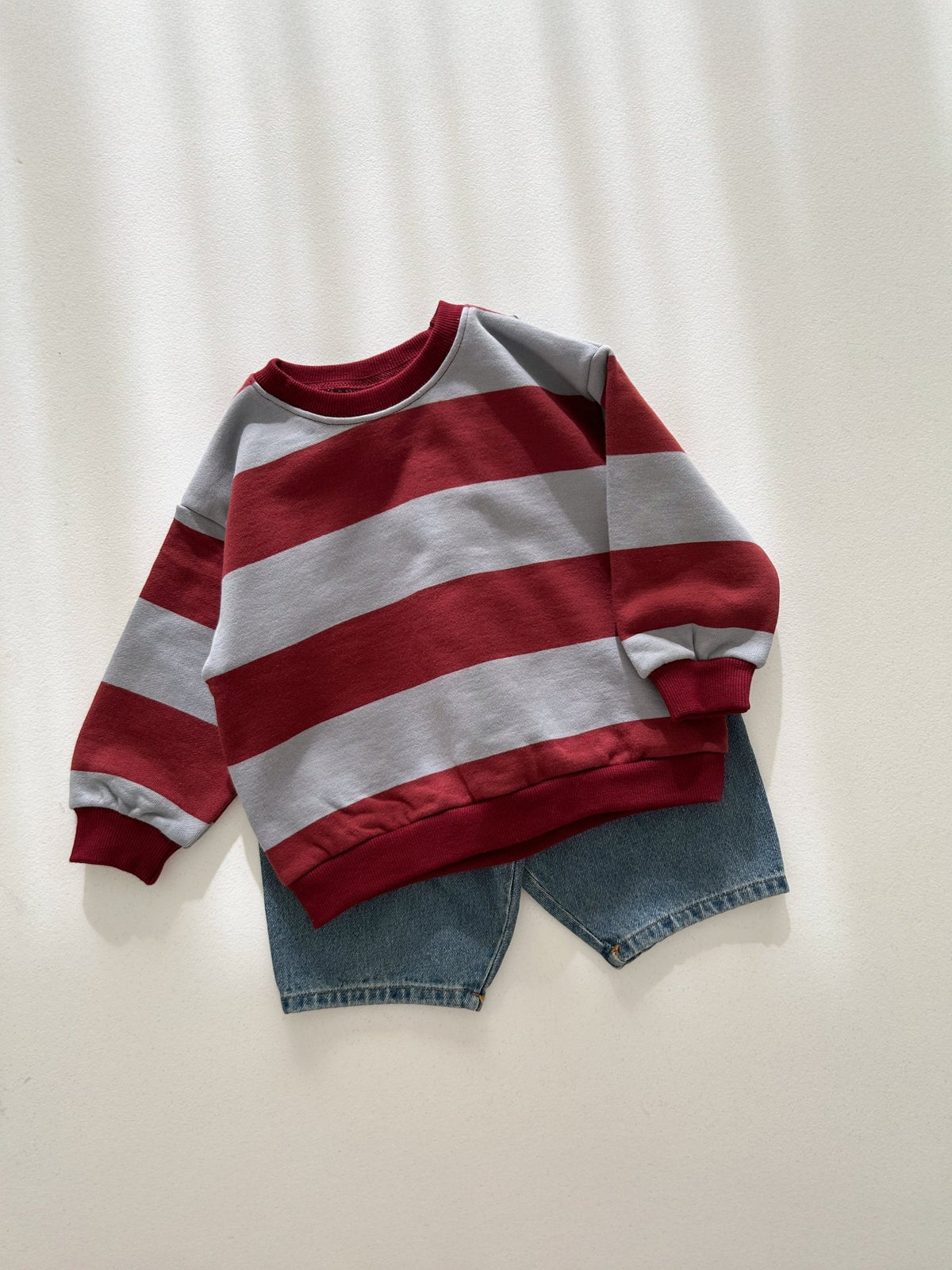 [At Noon Original Design] Kids Bold Stripe Sweatshirt (6m-8y) - Wine kids outfit