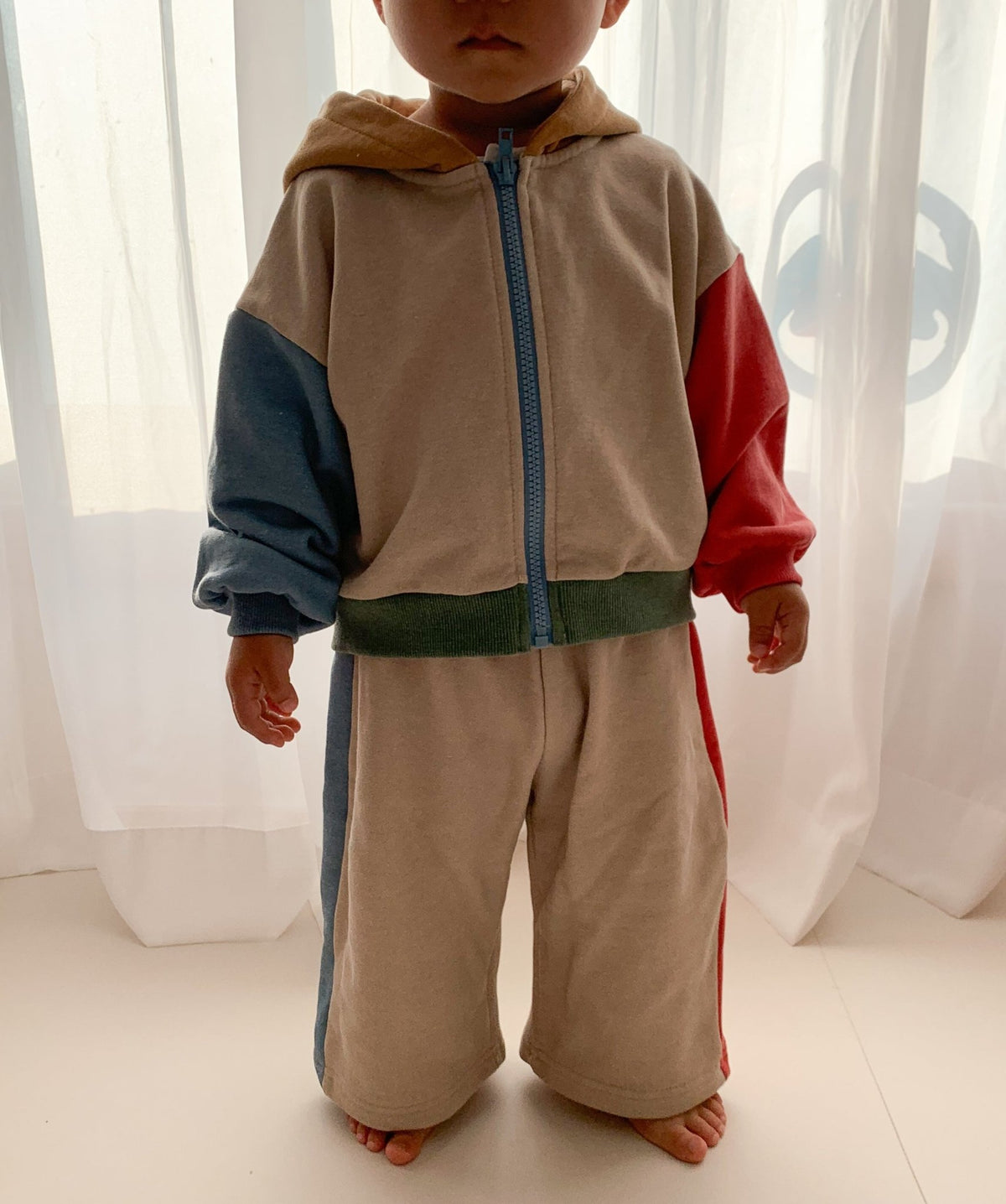 [At Noon Original Design] Kids ColorBlock Wide Leg Pants Sets (6m-7y) - Beige kids outfit