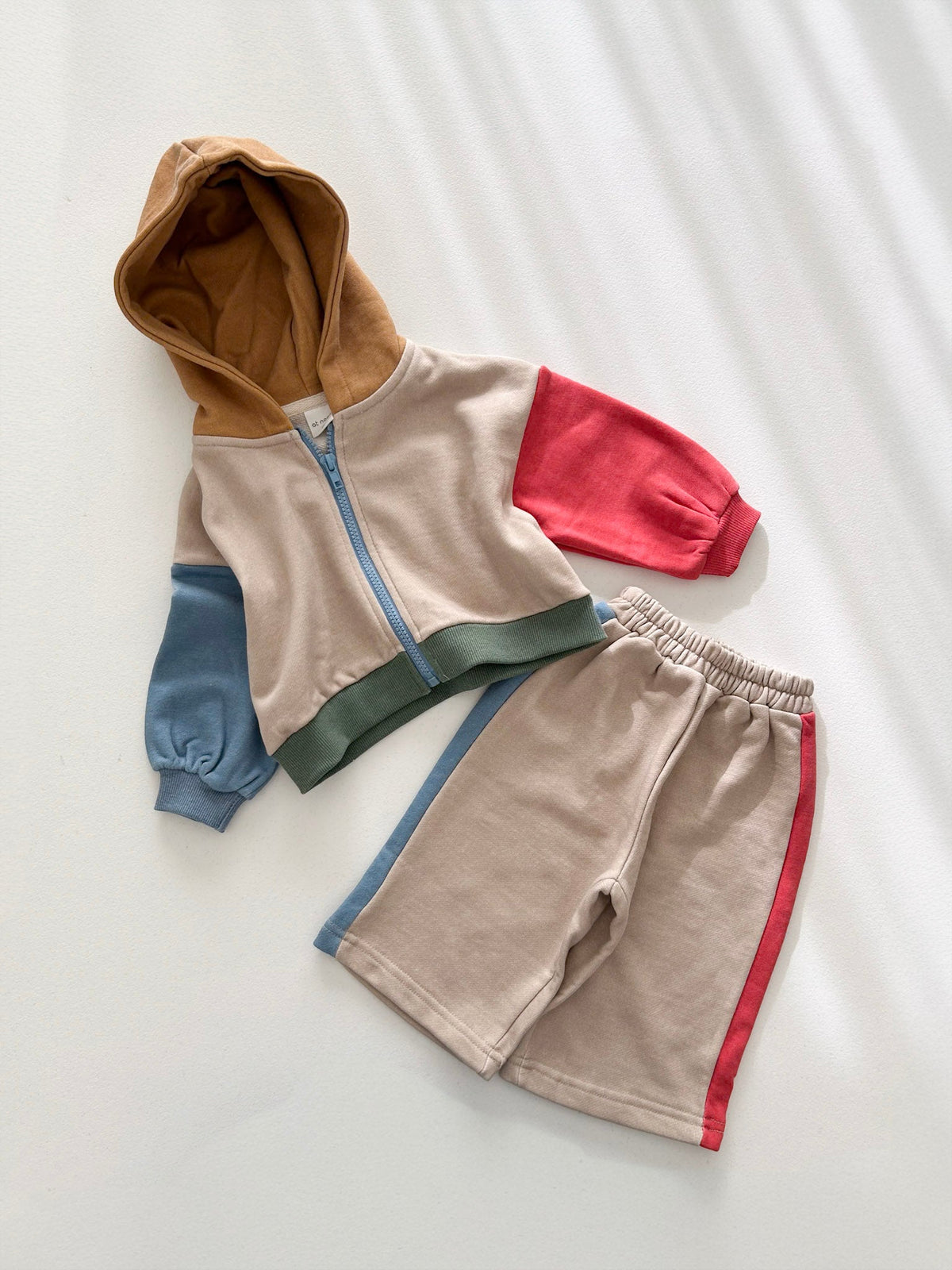 [At Noon Original Design] Kids ColorBlock Wide Leg Pants Sets (6m-7y) - Beige kids outfit