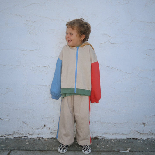 [At Noon Original Design] Kids ColorBlock Zip-Up Hoodie (6m-7y) - Beige kids outfit