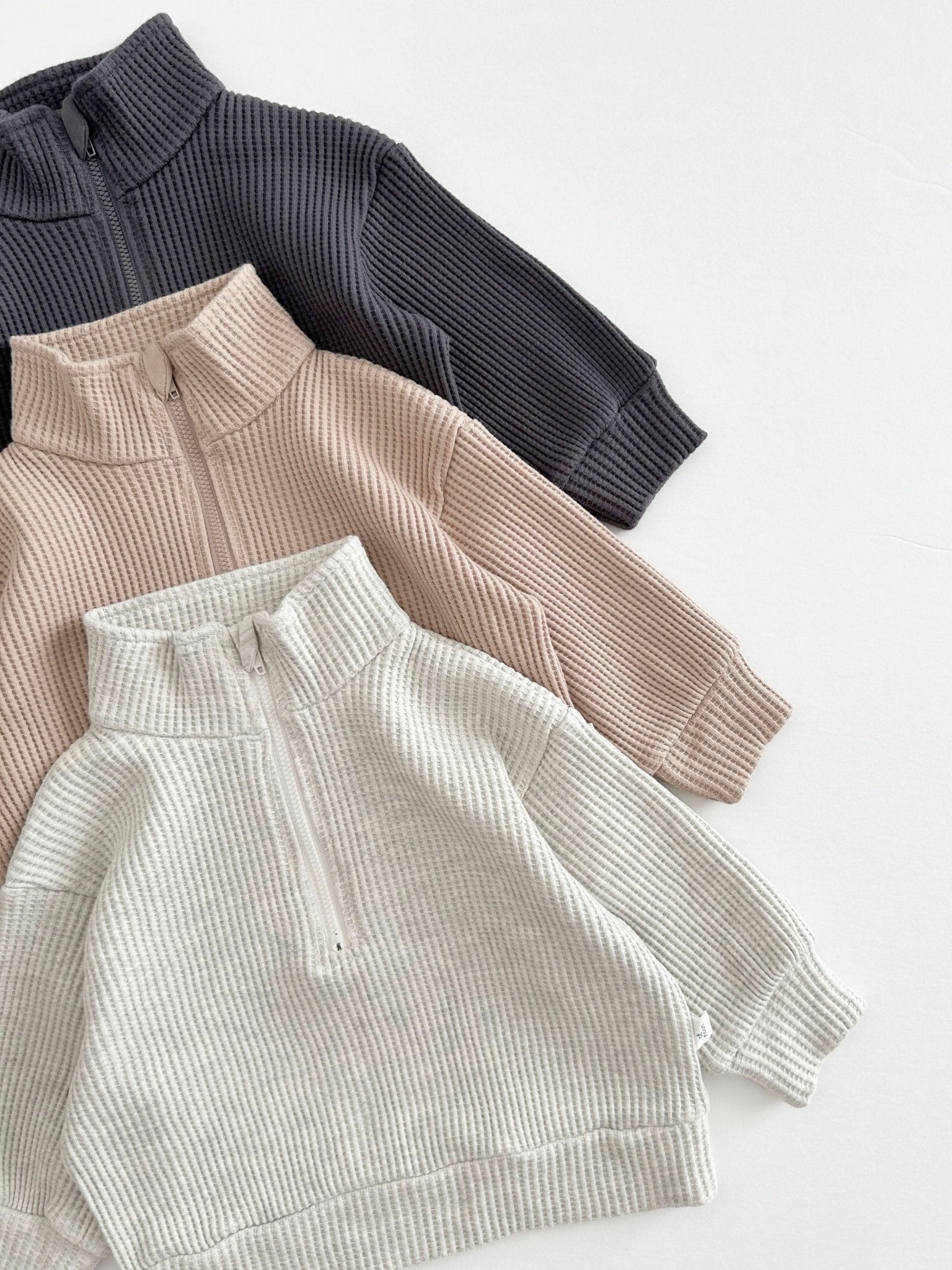 [At Noon Original Design] Kids Half - Zip Waffle Top (6m - 7y) - 3 Colors kids outfit