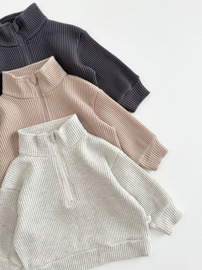 [At Noon Original Design] Kids Half - Zip Waffle Top (6m - 7y) - 3 Colors kids outfit
