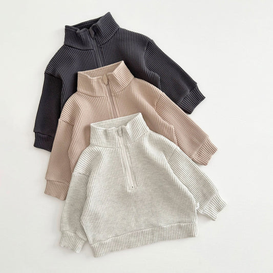 [At Noon Original Design] Kids Half - Zip Waffle Top (6m - 7y) - 3 Colors kids outfit
