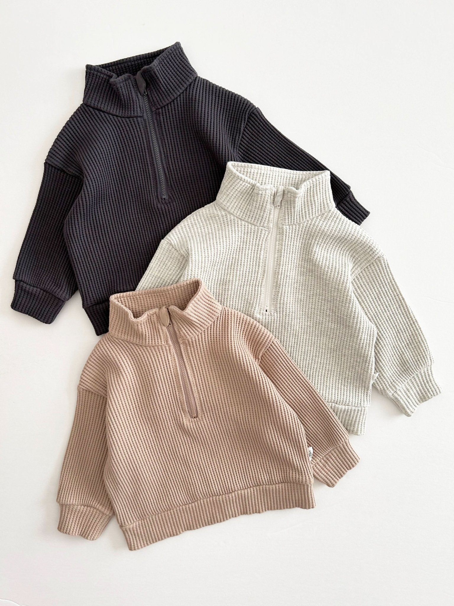 [At Noon Original Design] Kids Half - Zip Waffle Top (6m - 7y) - 3 Colors kids outfit
